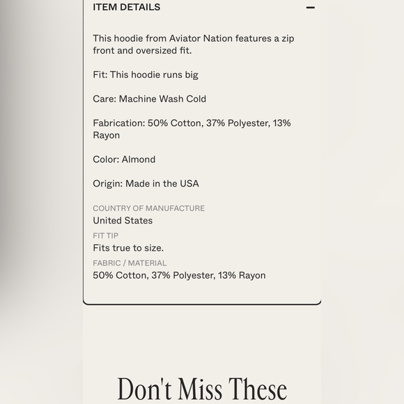 ‼️❤️‍🔥RARE❤️‍🔥‼️ 🎸AVIATOR NATION🎸ALL SEASONS HOODIE ✨Almond✨ Size Small✨ - Picture 9 of 16